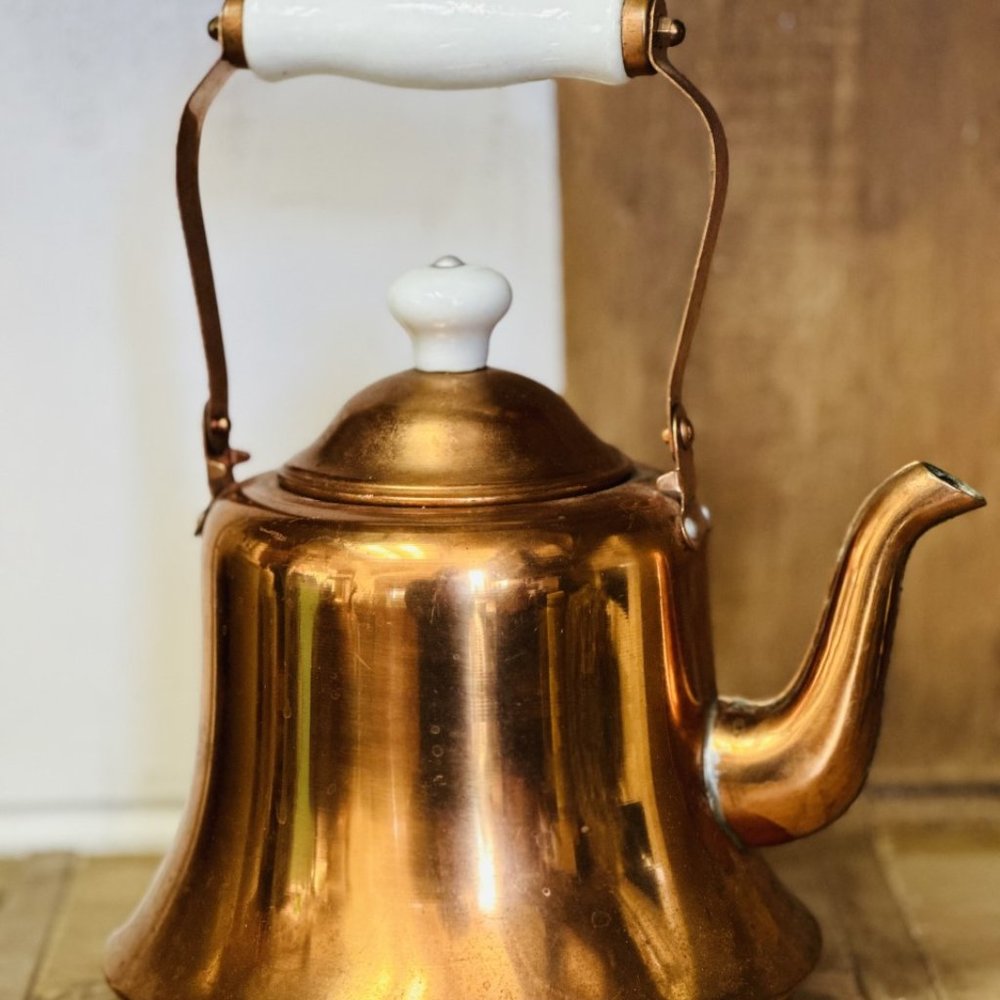 Copper Tea Kettle with White Ceramic Handle